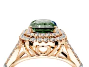 Double Halo Engagement Ring Setting for Fancy Green Radiant Cut Center with Narrow Pave Split Shank and Prong Head in Rose Gold