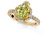 Halo Engagement Ring Setting for Fancy Yellow Pear-Shaped Center with Openwork Halo, Pave Band and Prong Head in Yellow Gold