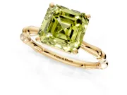 Solitaire Engagement Ring Setting for Fancy Yellow Asscher Cut Center with Bamboo Band and Prong Head in Yellow Gold