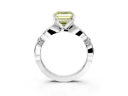 Solitaire Engagement Ring Setting for Fancy Yellow Asscher Cut Center with Carved Leaf Shoulders and Prong Head in Sterling Silver