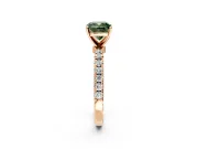 Open Basket Engagement Ring Setting for Fancy Green Cushion Cut Center with Pave Band and Prong Head in Rose Gold