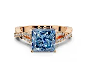 Solitaire Engagement Ring Setting for Fancy Blue Princess Cut Center with Twisted Pave Split Shank and Prong Head in Rose Gold