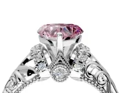 Solitaire Engagement Ring Setting for Fancy Pink Heart-Shaped Center with Filigree Accent Basket and Prong Head in Platinum