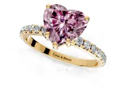 Solitaire Engagement Ring Setting for Fancy Pink Heart-Shaped Center with Micro Pave Band and Prong Head in Yellow Gold