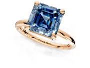 Low-Set Solitaire Engagement Ring Setting for Fancy Blue Asscher Cut Center with Thin Plain Band and Prong Head in Rose Gold