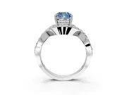 Halo Engagement Ring Setting for Fancy Blue Cushion Cut Center with Pave Infinity Twist Band and Prong Head in White Gold