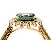 Milgrain Halo Engagement Ring Setting for Fancy Green Asscher Cut Center with Bezel Point Accents and Prong Head in Yellow Gold
