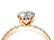 Solitaire Engagement Ring Setting for Oval Center with Fine Pave Band and Claw Prong Head in Rose Gold