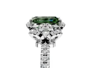 Halo Engagement Ring Setting for Fancy Green Emerald Cut Center with Openwork Halo, Pave Band and Prong Head in Sterling Silver