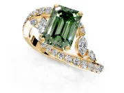 Solitaire Engagement Ring Setting for Fancy Green Emerald Cut Center with Pave Bypass Twist Band and Prong Head in Yellow Gold