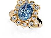 Cluster Halo Engagement Ring Setting for Fancy Blue Oval Center with Milgrain Bezel Accents and Prong Head in Yellow Gold