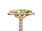 Halo Engagement Ring Setting for Fancy Yellow Marquise Center with Raised Halo, Pave Band and Prong Head in Rose Gold