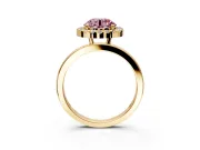 Halo Engagement Ring Setting for Fancy Pink Round Cut Center with Thin Plain Band and Prong Head in Yellow Gold