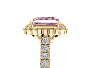 Milgrain Floral Halo Engagement Ring Setting for Fancy Pink Princess Cut Center with Pave Band and Prong Head in Yellow Gold