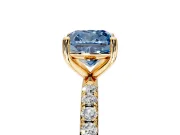 Solitaire Engagement Ring Setting for Fancy Blue Cushion Cut Center with Micro Pave Band and Prong Head in Yellow Gold