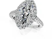 Halo Engagement Ring Setting for Marquise Center with Narrowing Pave Band and Prong Head in Platinum