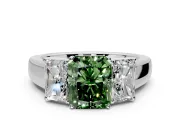 3 Stone Engagement Ring Setting for Fancy Green Radiant Cut Center with Raised Basket Heads and Prong Head in White Gold