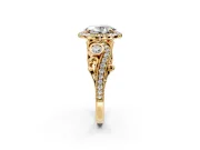 Milgrain Halo Engagement Ring Setting for Oval Center with Shoulder Bezels and Prong Head in Yellow Gold