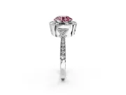 Halo Engagement Ring Setting for Fancy Pink Round Cut Center with Milgrain Rim, Pave Band and Prong Head in Platinum