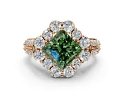 Large Accent Halo Engagement Ring Setting for Fancy Green Princess Cut Center with Pave Split Shank and Prong Head in Rose Gold