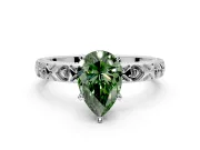 Solitaire Engagement Ring Setting for Fancy Green Pear-Shaped Center with XO Engraved Band and Prong Head in Sterling Silver