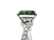 Solitaire Engagement Ring Setting for Fancy Green Emerald Cut Center with Half-Pave Crossover Band and Prong Head in Platinum