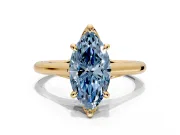 Solitaire Engagement Ring Setting for Fancy Blue Marquise Center with Cathedral Band and Prong Head in Yellow Gold