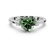 3 Stone Engagement Ring Setting for Fancy Green Heart-Shaped Center with Low-Set Round Cut Accents and Prong Head in White Gold