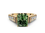 Solitaire Engagement Ring Setting for Fancy Green Radiant Cut Center with Pave Cathedral Shoulders and Prong Head in Yellow Gold