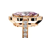 Bezel-Framed Halo Engagement Ring Setting for Fancy Pink Marquise Center with Pave Band and Prong Head in Rose Gold