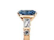 Bar-Set Engagement Ring Setting for Fancy Blue Emerald Cut Center with Tapered Baguette Accents and Prong Head in Rose Gold