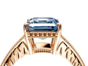 Engraved Engagement Ring Setting for Fancy Blue Asscher Cut Center with Milgrain Pave Band and Prong Head in Rose Gold