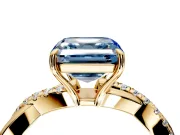 Crossover Engagement Ring Setting for Fancy Blue Asscher Cut Center with Pave and Plain Strands and Prong Head in Yellow Gold