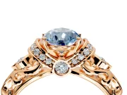 Solitaire Engagement Ring Setting for Fancy Blue Pear-Shaped Center with Filigree Band and Prong Head in Rose Gold