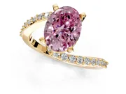 Solitaire Engagement Ring Setting for Fancy Pink Oval Center with Pave Bypass Swirl Band and Prong Head in Yellow Gold