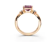 Solitaire Engagement Ring Setting for Fancy Pink Asscher Cut Center with Grooved Bar Accent Band and Prong Head in Rose Gold