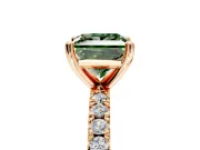 Solitaire Engagement Ring Setting for Fancy Green Princess Cut Center with Fine Pave Band and Claw Prong Head in Rose Gold