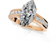 Solitaire Engagement Ring Setting for Marquise Center with Princess Cut Channel Band and Prong Head in Rose Gold
