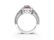 Milgrain Halo Engagement Ring Setting for Fancy Pink Radiant Cut Center with Pave Band and Prong Head in White Gold