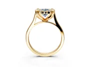 Single Halo Engagement Ring Setting for Fancy Blue Oval Center with Corner Claws, Plain Band and Prong Head in Yellow Gold