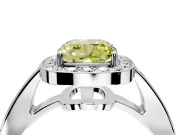 Bezel-Framed Halo Engagement Ring Setting for Fancy Yellow Cushion Cut Center with Pave Band and Prong Head in White Gold