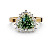 Starburst Halo Engagement Ring Setting for Fancy Green Heart-Shaped Center with Flat Cathedral Band and Prong Head in Yellow Gold