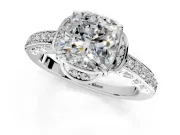 Floral Engagement Ring Setting for Cushion Cut Center with Four Accent Clusters and Prong Head in White Gold