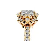 Halo Engagement Ring Setting for Cushion Cut Center with Openwork Halo, Pave Band and Prong Head in Yellow Gold