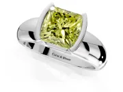 Tension Engagement Ring Setting for Fancy Yellow Princess Cut Center with Wide Flat Band and Tension Head in White Gold