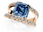 Solitaire Engagement Ring Setting for Fancy Blue Asscher Cut Center with Wide-Open Split Shank and Prong Head in Rose Gold