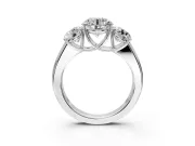 3 Stone Engagement Ring Setting for Round Cut Center with Raised Basket Heads and Prong Head in Platinum