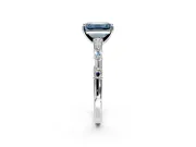 Baguette Engagement Ring Setting for Fancy Blue Emerald Cut Center with Alternating Bar-Set Band and Prong Head in Sterling Silver