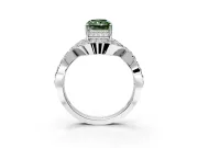Halo Engagement Ring Setting for Fancy Green Radiant Cut Center with Pave Infinity Twist Band and Prong Head in White Gold