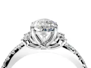 Paired Accent Engagement Ring Setting for Pear-Shaped Center with Pave Band and Prong Head in White Gold